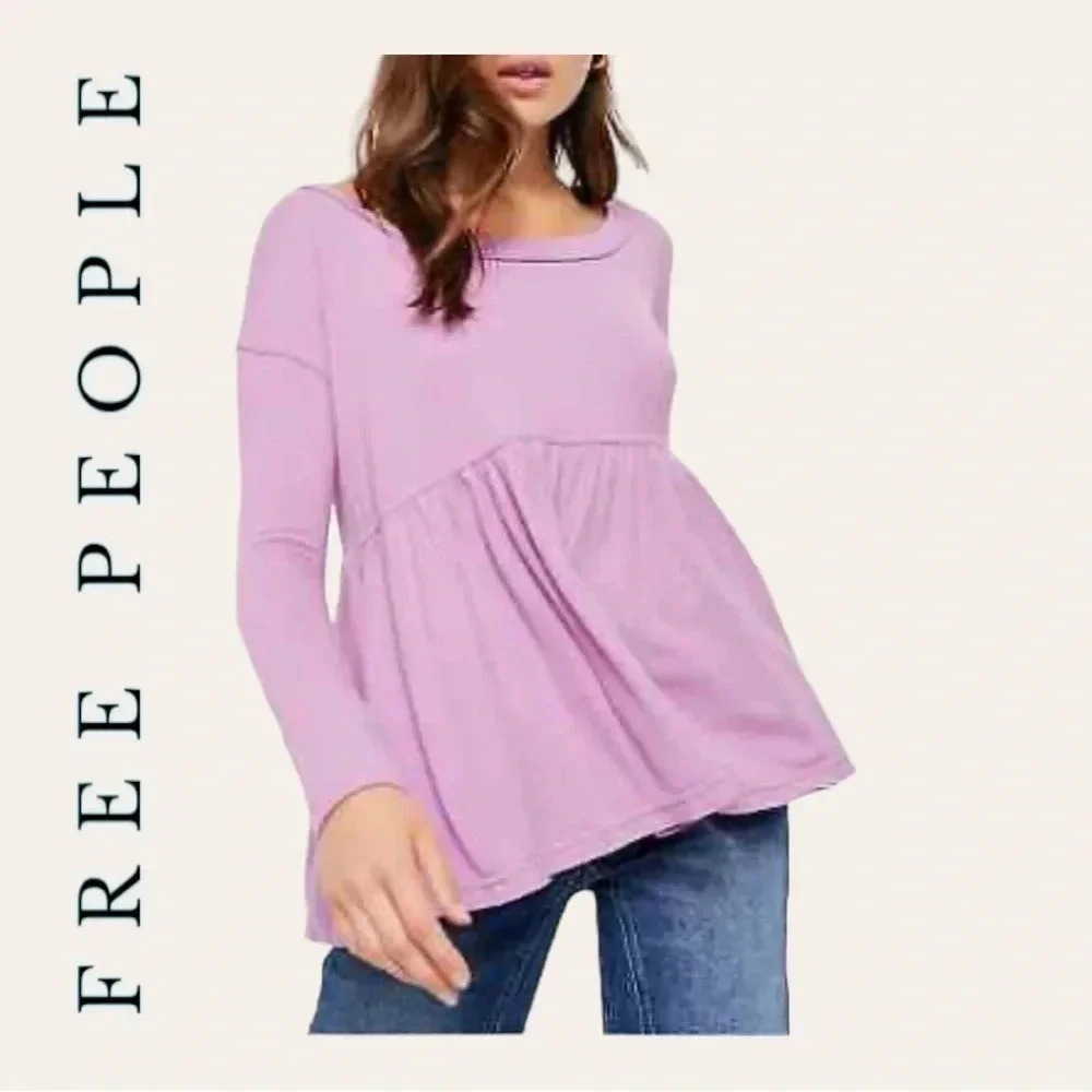 0267. Free PEOPLE LAVENDER LONG SLEEVE TOP SIZE MEDIUM OVERSIZED‎